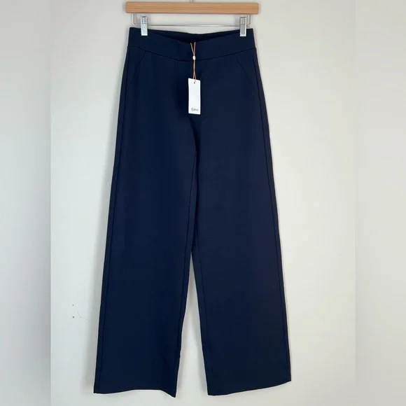 New Quince Ultra Stretch Wide Leg Pants Navy Sz Small 32 Long - Picture 2 of 11